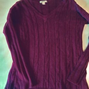 Arizona Jeans Burgundy V-neck High Low Side SlitSweater Size L Winter Fall Cozy